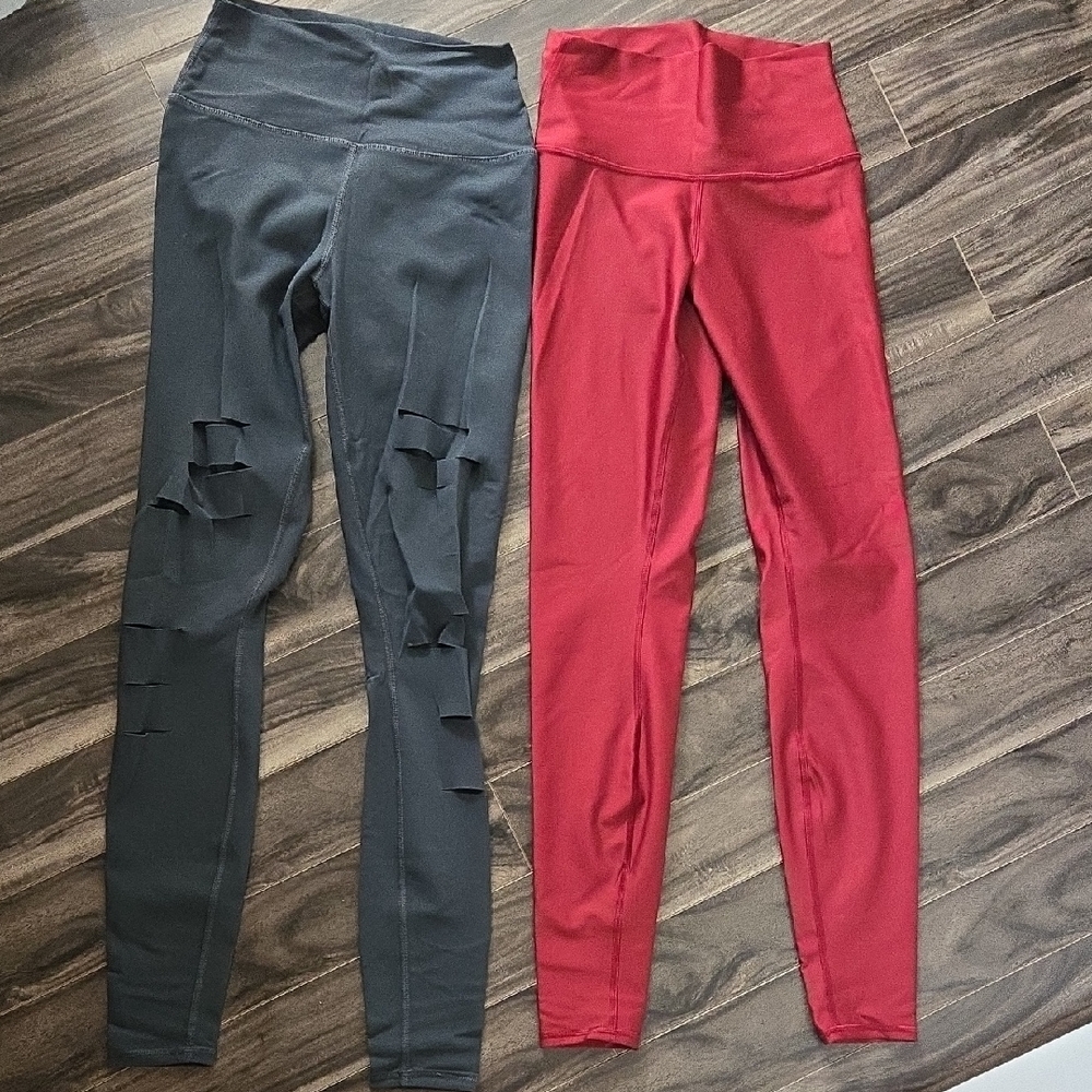 ALO Womens Leggings - Charcoal W Cut Outs and Crimson